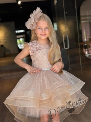 Официална детска рокля в златисто от дантела без ръкав Шантал 2