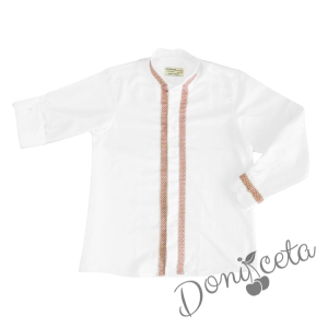 Детска риза с дълъг ръкав за момче/момиче в бяло без яка с фолклорни/етно мотиви 33 1