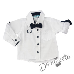 Бебешки комплект от риза в бяло с папийонка и панталон в бежово 2