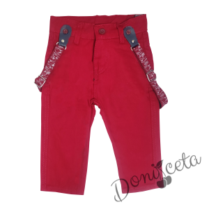 Бебешки комплект от риза в светлосиньо с папийонка и панталон в червено 3