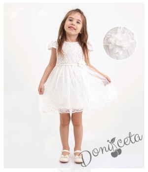 Официална бебешка/детска рокля в екрю с дантела Велина 1