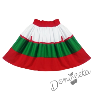 Детска пола за момиче в бяло. зелено и червено с ластик трибагреник 3223645353
