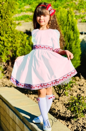 Детска народна носия-рокля в бяло с фолклорни/етно мотиви  1