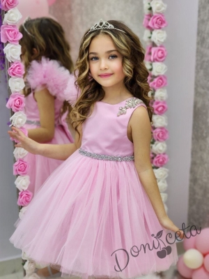 Официална детска рокля в розово с тюл Девора