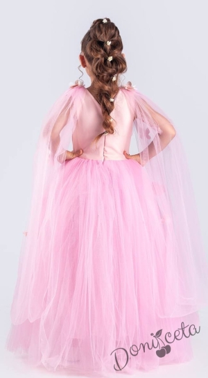 Официална дълга детска рокля в розово с тюл и с Донисия
