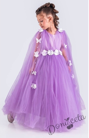 Официална дълга детска рокля в лилаво с тюл и с Донисия