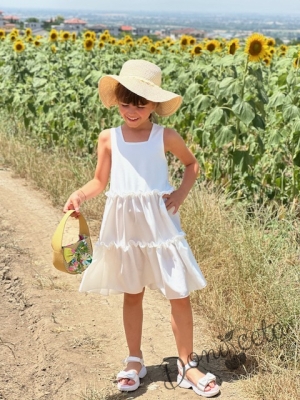 Официална или ежедневна детска рокля с къдрички в екрю 774882938
