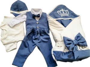 Бебешки елегантен комплект за изписване за момче в синьо 78387235