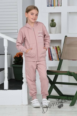 Children's sports set for girl from sweatshirt and trousers in rose ash