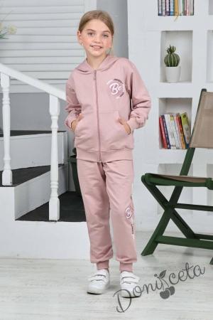 Children's sports set for girl from sweatshirt and trousers in rose ash