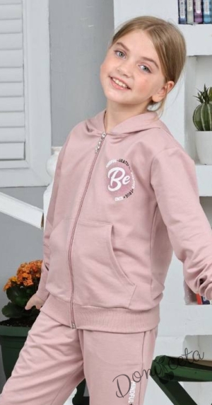 Children's sports set for girl from sweatshirt and trousers in rose ash