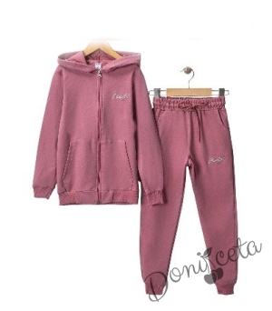 Children's sports set for girl from sweatshirt and trousers in rose ash