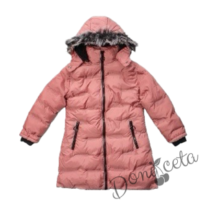 Winter  jacket in ruspberry colour with a hood