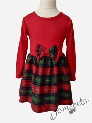 Official children's dress with long sleeves in red with lace and tulle