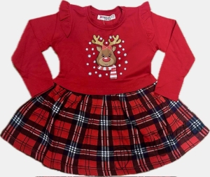 Official children's dress with long sleeves in red with lace and tulle