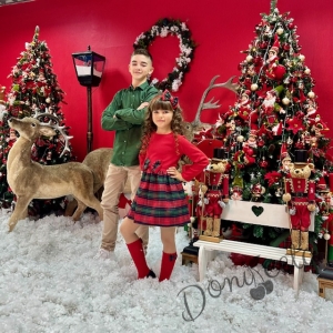 Official children's dress with long sleeves in red with lace and tulle