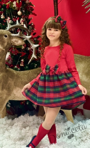 Official children's dress with long sleeves in red with lace and tulle