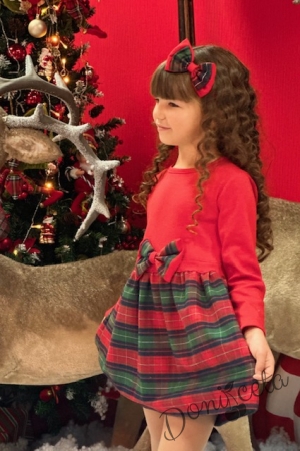 Official children's dress with long sleeves in red with lace and tulle