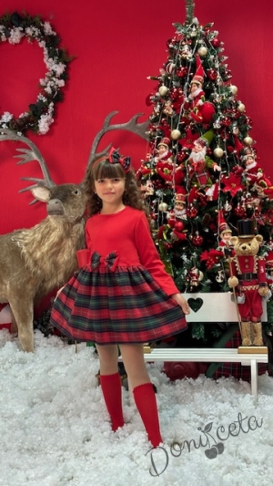 Official children's dress with long sleeves in red with lace and tulle