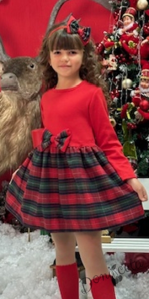 Official children's dress with long sleeves in red with lace and tulle