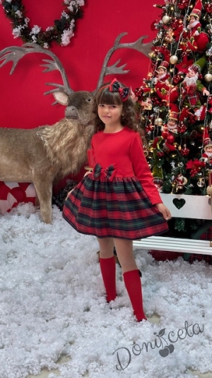 Official children's dress with long sleeves in red with lace and tulle