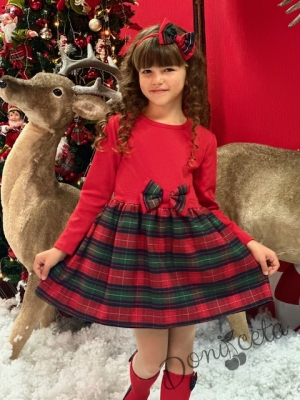 Official children's dress with long sleeves in red with lace and tulle