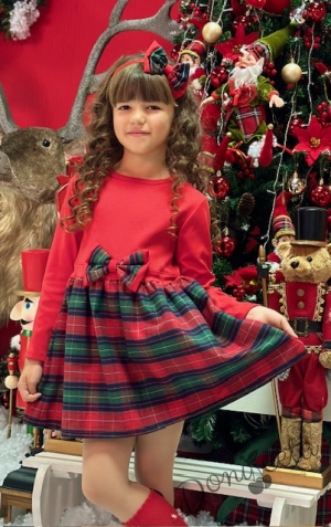 Official children's dress with long sleeves in red with lace and tulle