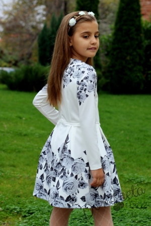 Children's long sleeve dress with roses in grey