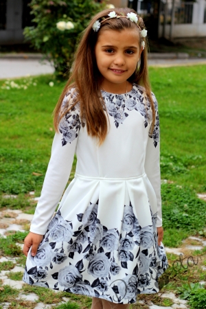 Children's long sleeve dress with roses in grey