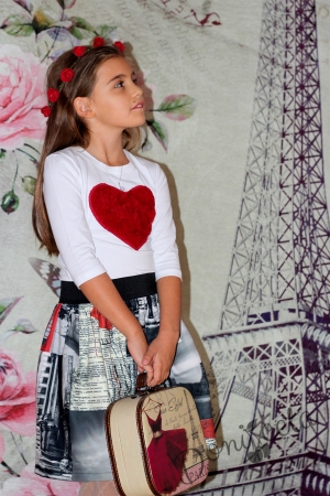 Girls blouse in white with heart in red /collection Mothers and Daughters/